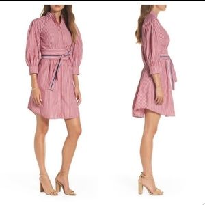 1901 Striped Tie Waist Poplin Shirt Dress Sz 6 Preppy Vacation